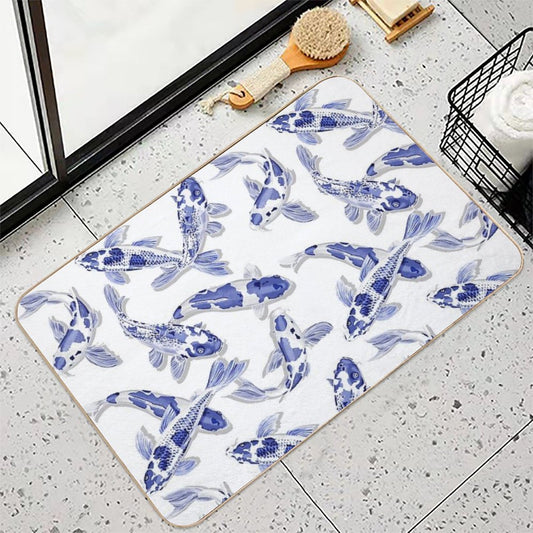 Blue And White Koi Fish Artwork – Zen Wall Decor for Home & Office Bath Mat