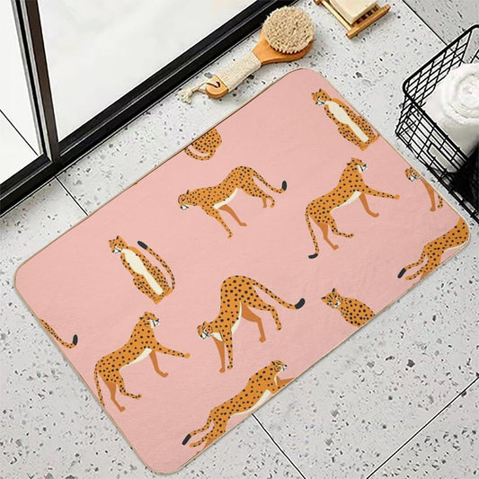 Cheetahs Pattern on Pink Bath Mat