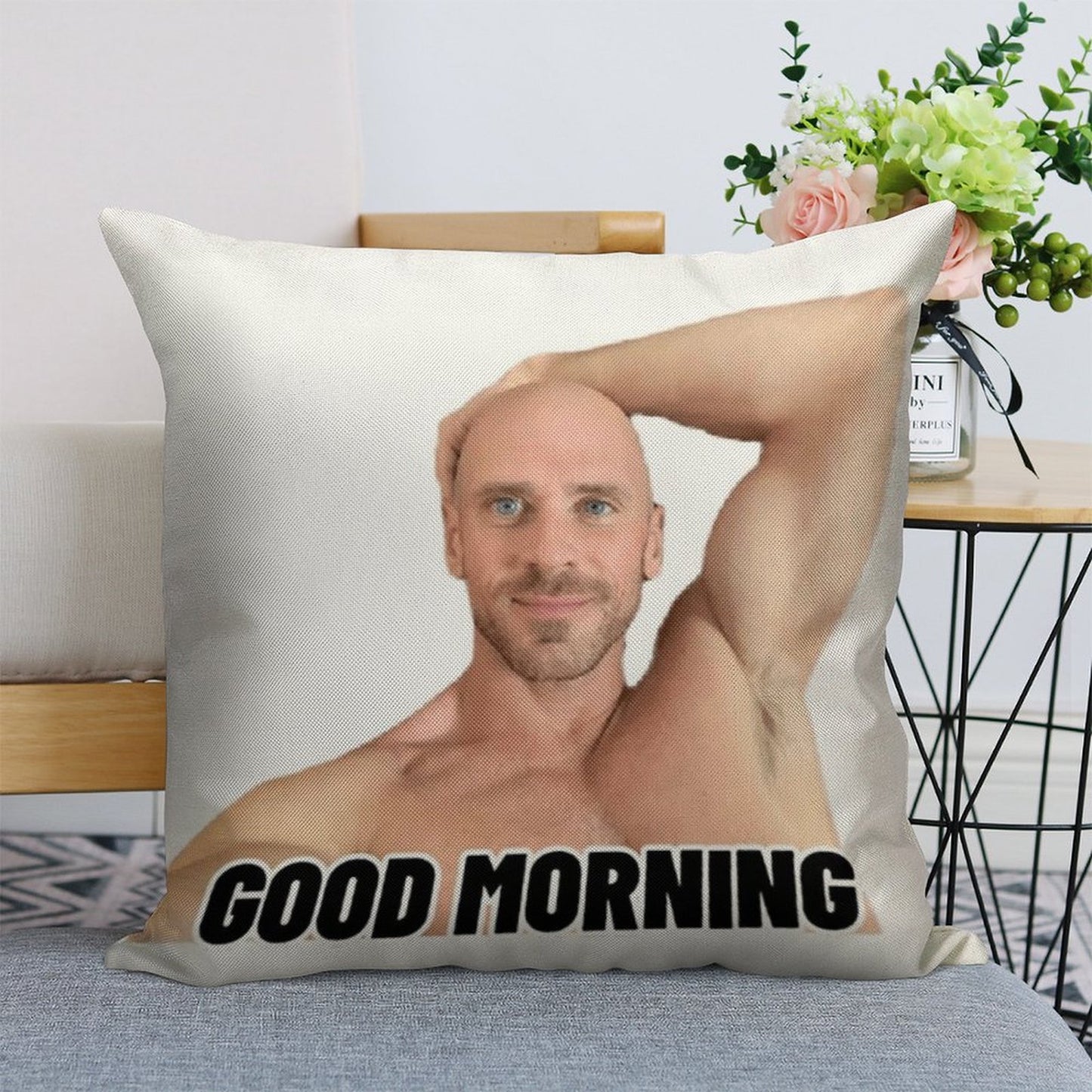 Johnny Sins Good Morning Linen Throw Pillow Cover