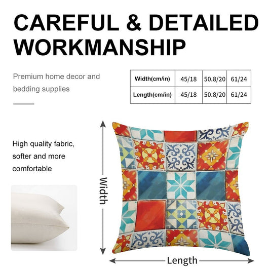 Colorful Azulejos Tiles from Azul Board Game Linen Throw Pillow Cover