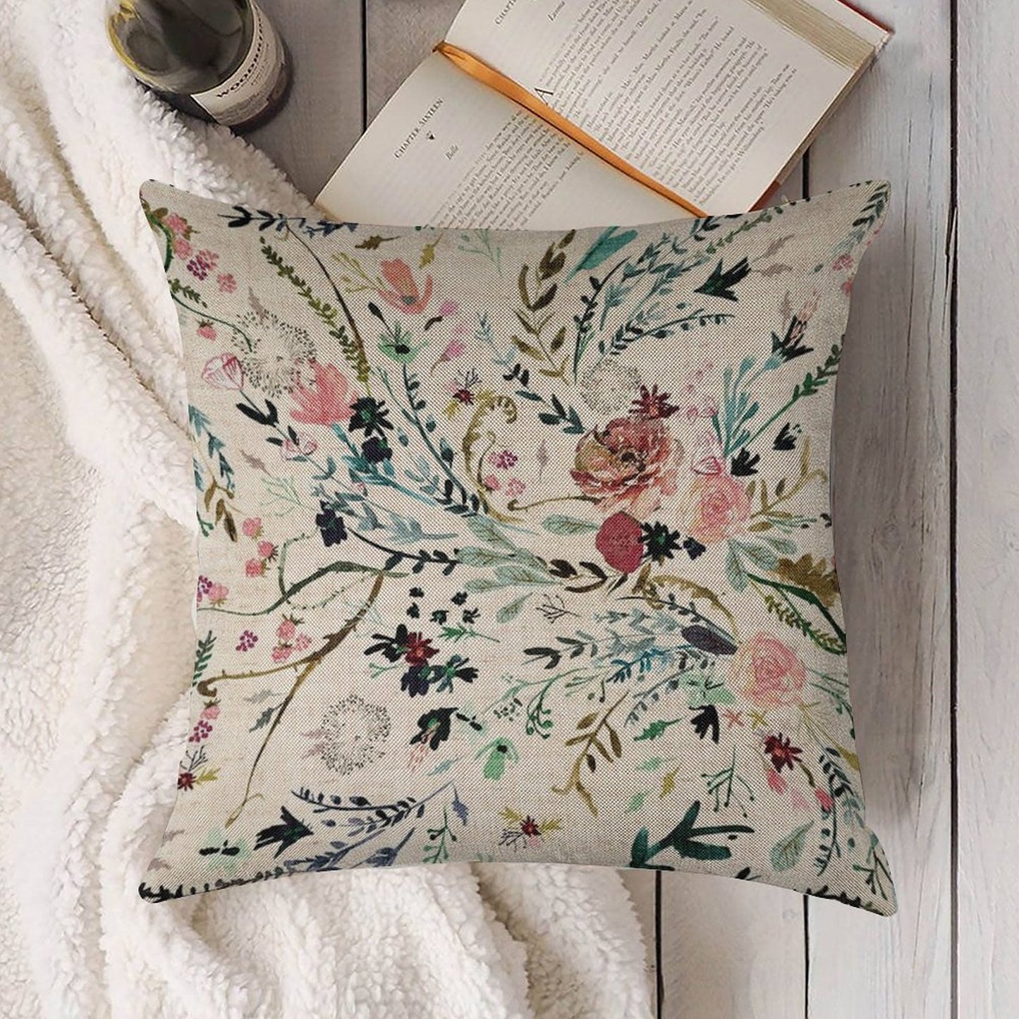 Fable Floral Linen Throw Pillow Cover