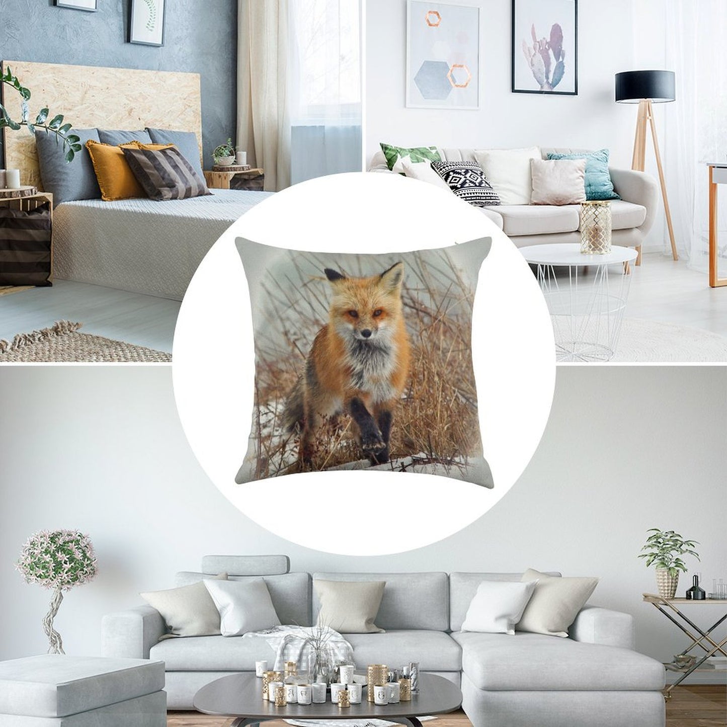 Red Fox Linen Throw Pillow Cover
