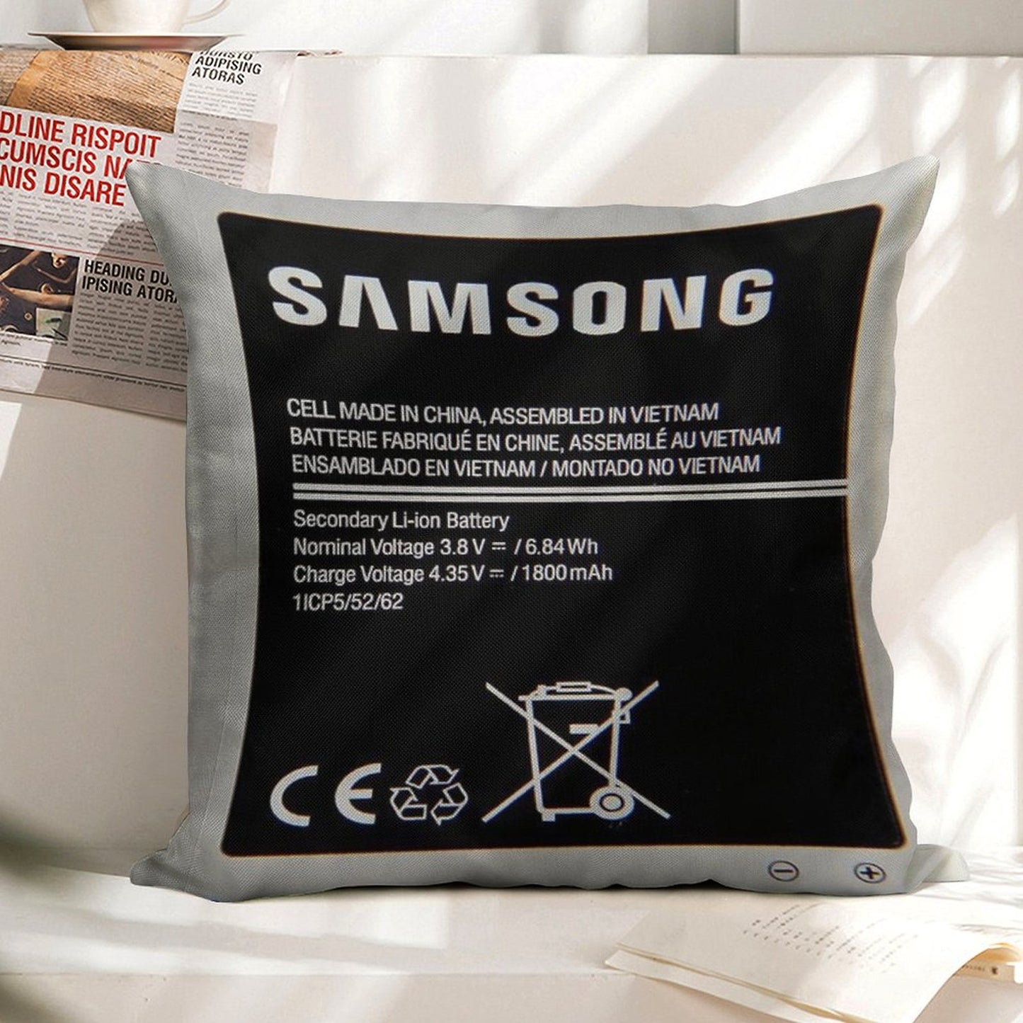 Swollen Battery Premium Linen Throw Pillow Cover