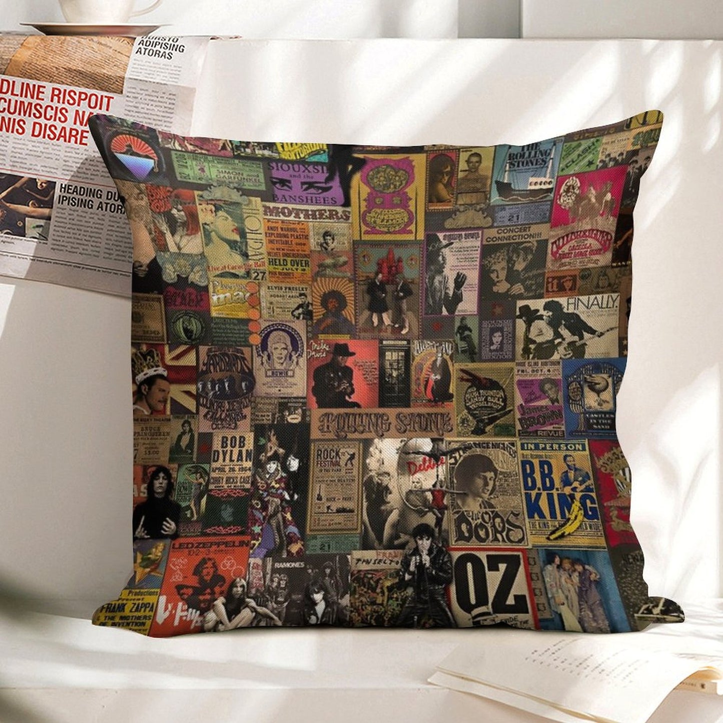 Rock N' Roll Stories II Linen Throw Pillow Cover