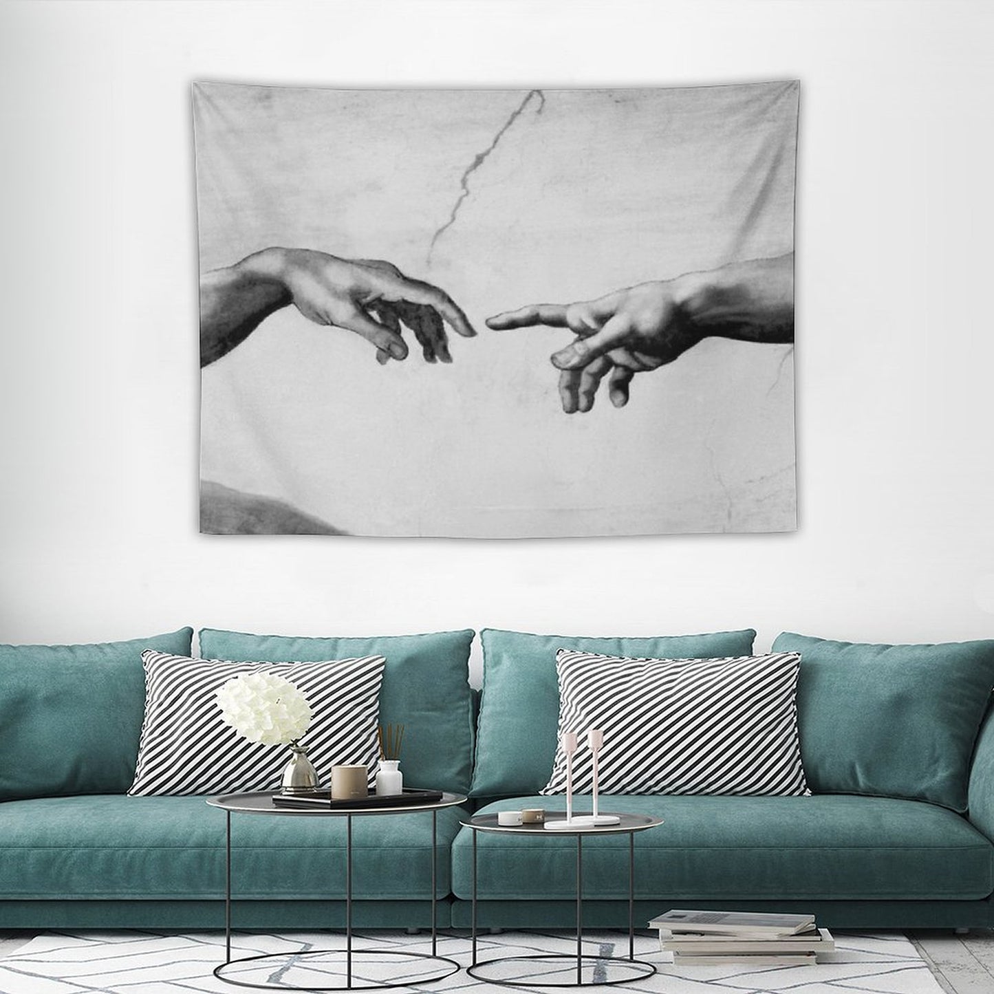 The Creation of Adam - Sistine Chapel Near-touching Hands of God And Adam Red Colorized Tapestry