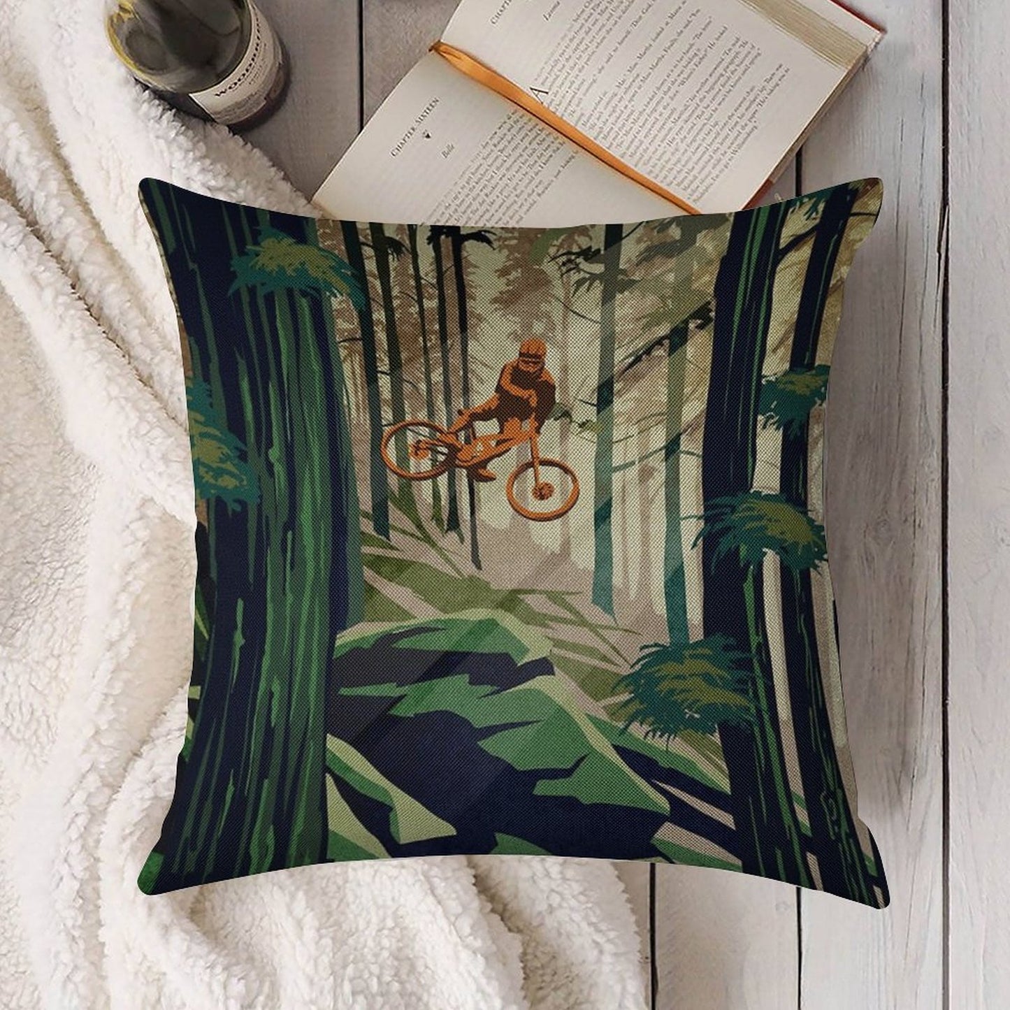 MY THERAPY Mountain Bike! Linen Throw Pillow Cover