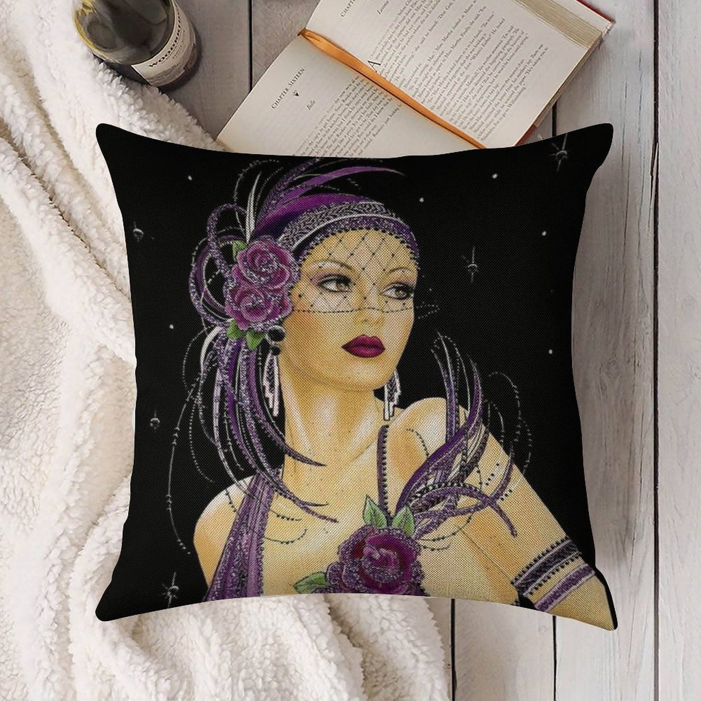 FLAPPER  Vintage 1930 Art Deco Print Linen Throw Pillow Cover