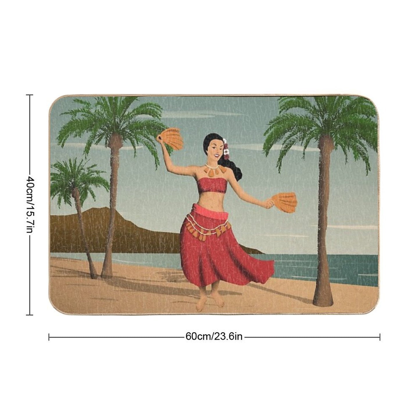 Hawaiian Vintage Hula Girl Distressed Postcard Bath Mat