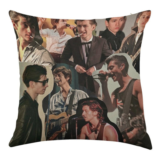 Alex Turner Arctic Monkeys Collage Linen Throw Pillow Cover
