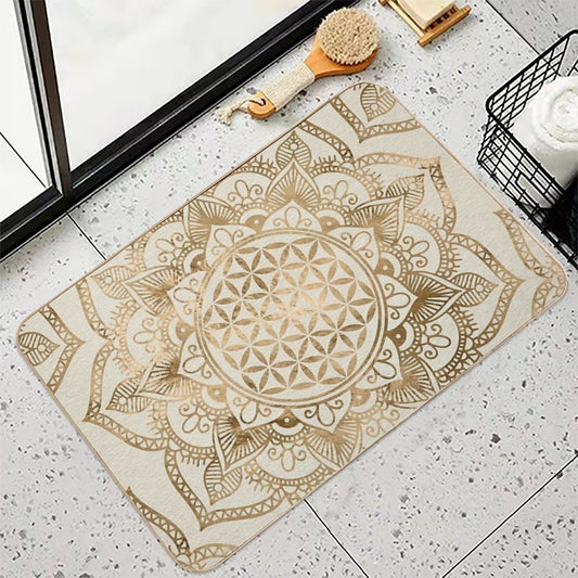 Flower of Life in Lotus - Pastel Golds And Canvas Bath Mat