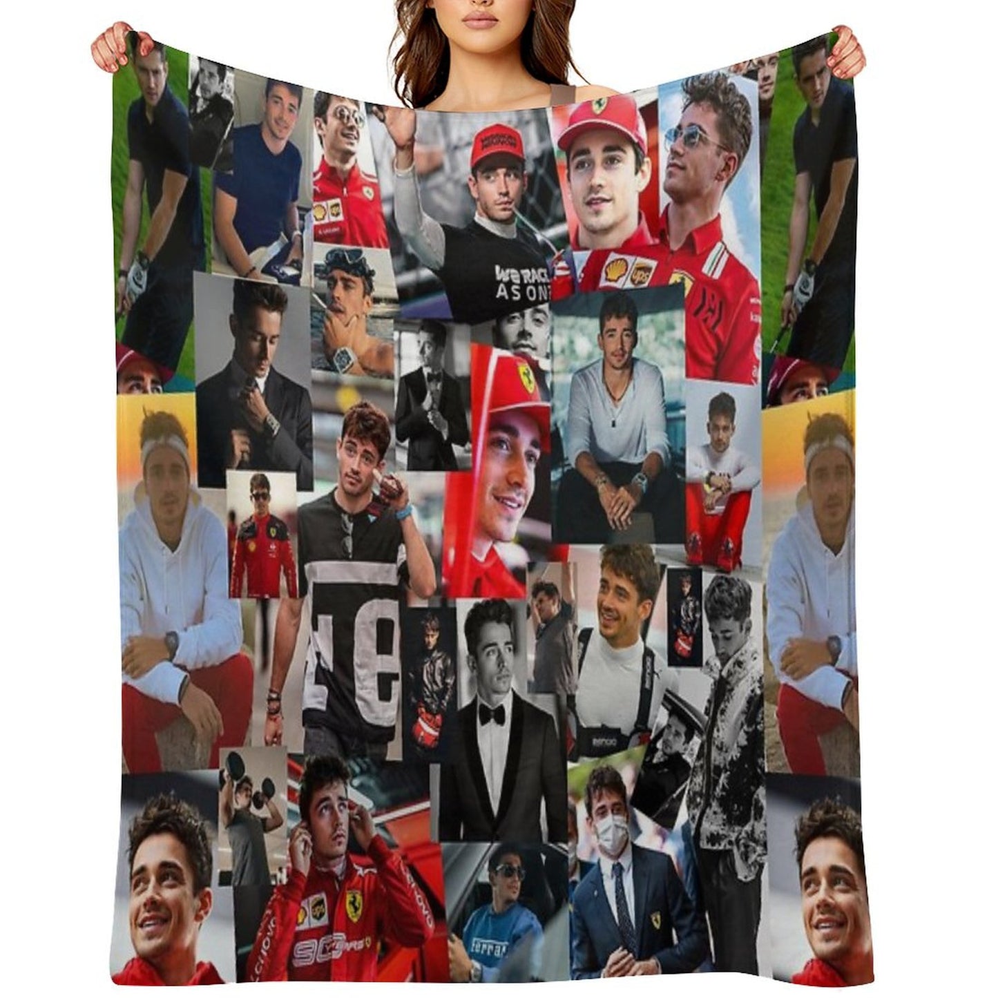 Charles Leclerc Monacan Motorsports Racing Driver Collage Throw Blanket