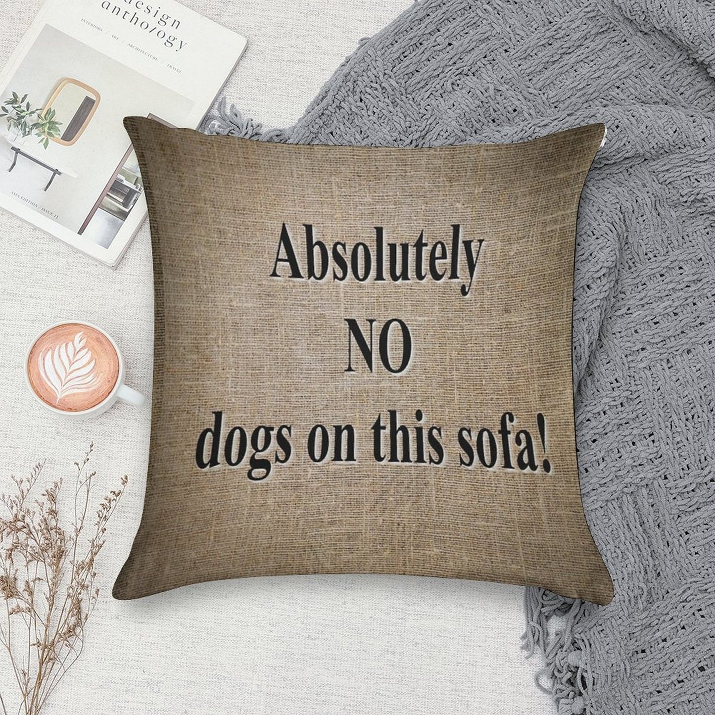 No Dogs on Sofa Soft Home Decor Throw Pillow