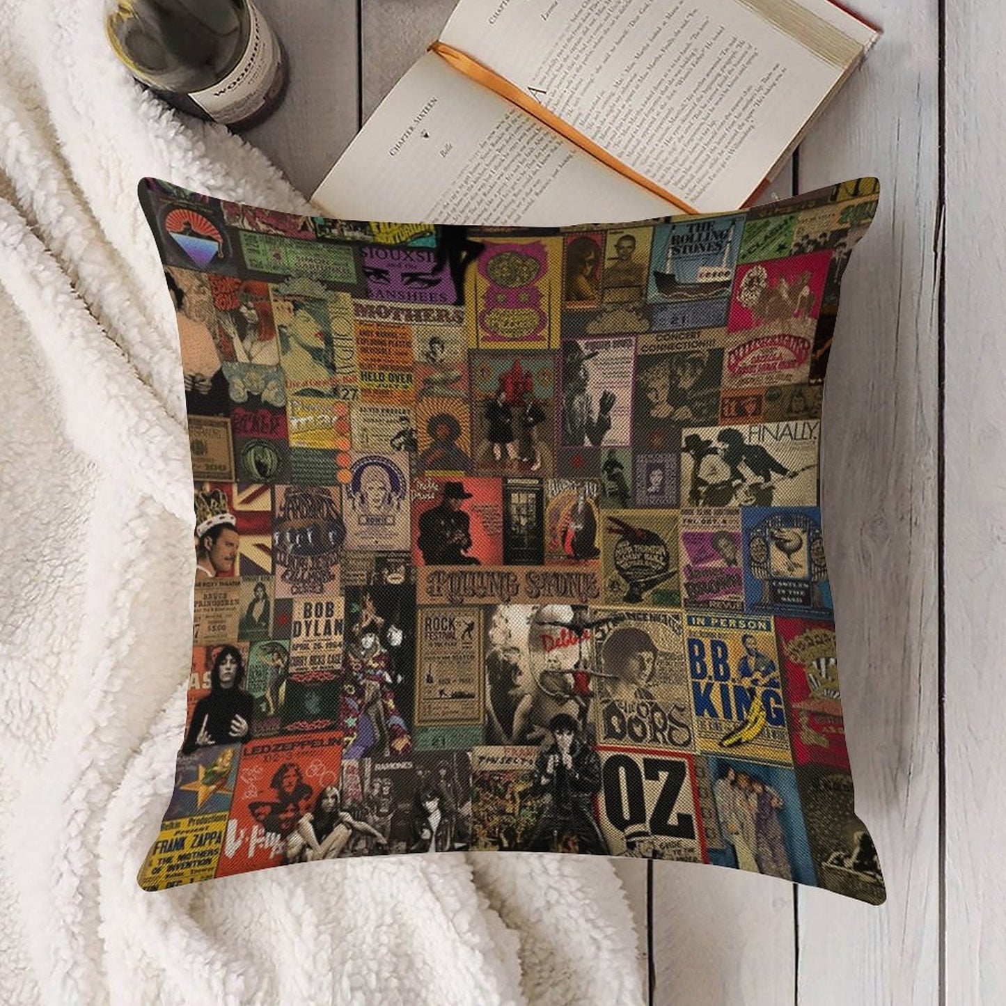 Rock N' Roll Stories II Linen Throw Pillow Cover