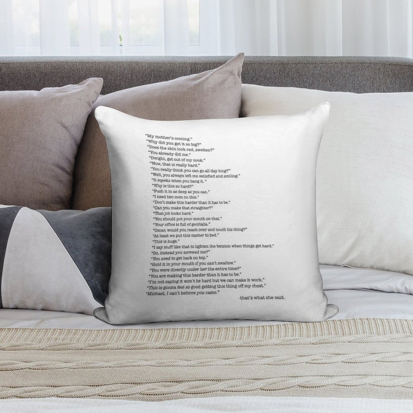 Every That's What She Said From The Office Soft Shrink-Resistant Throw Pillow