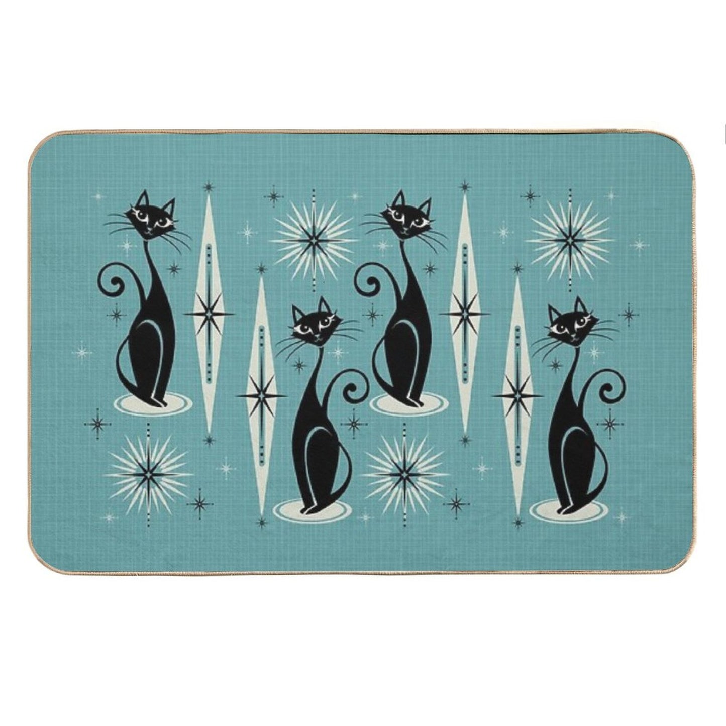 Mid Century Meow on Blue Bath Mat