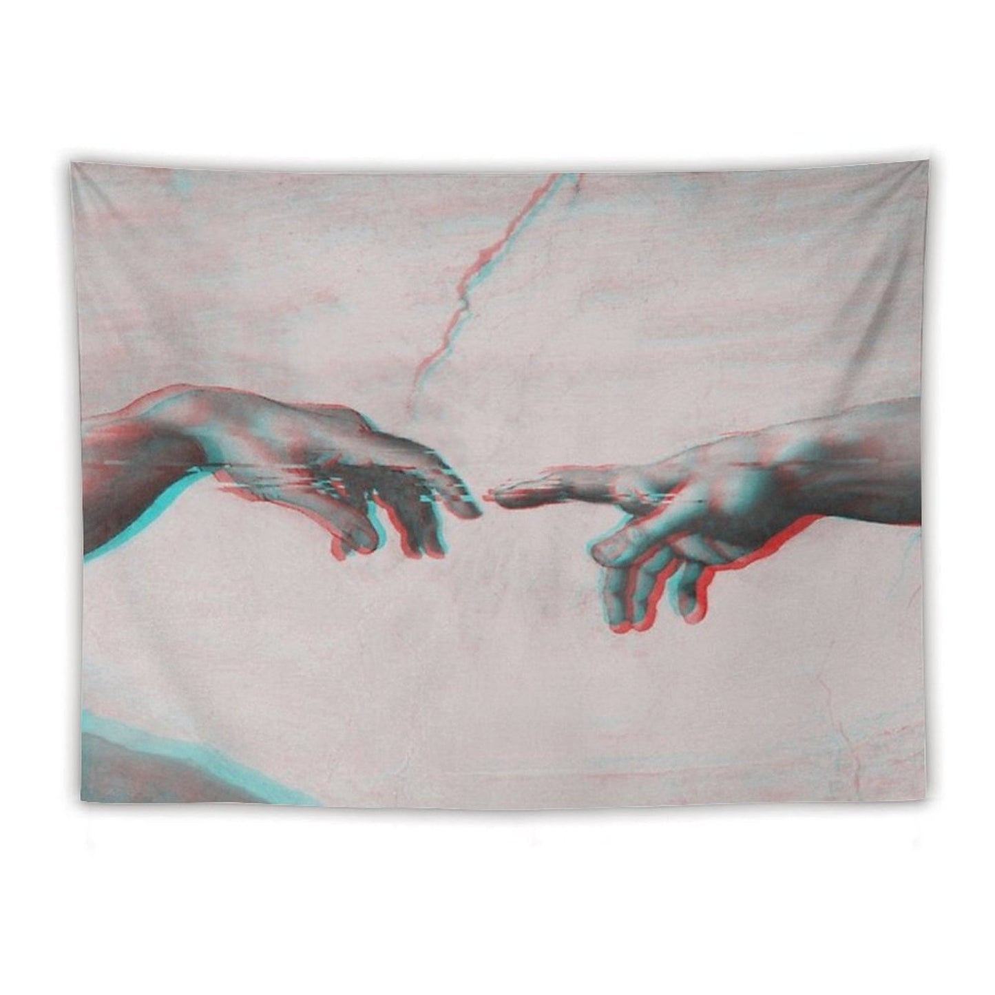 The Creation of Adam in GLITCH - Wall Tapestries Sistine Chapel Near-touching Hands of God And Adam Red Colorized Tapestry