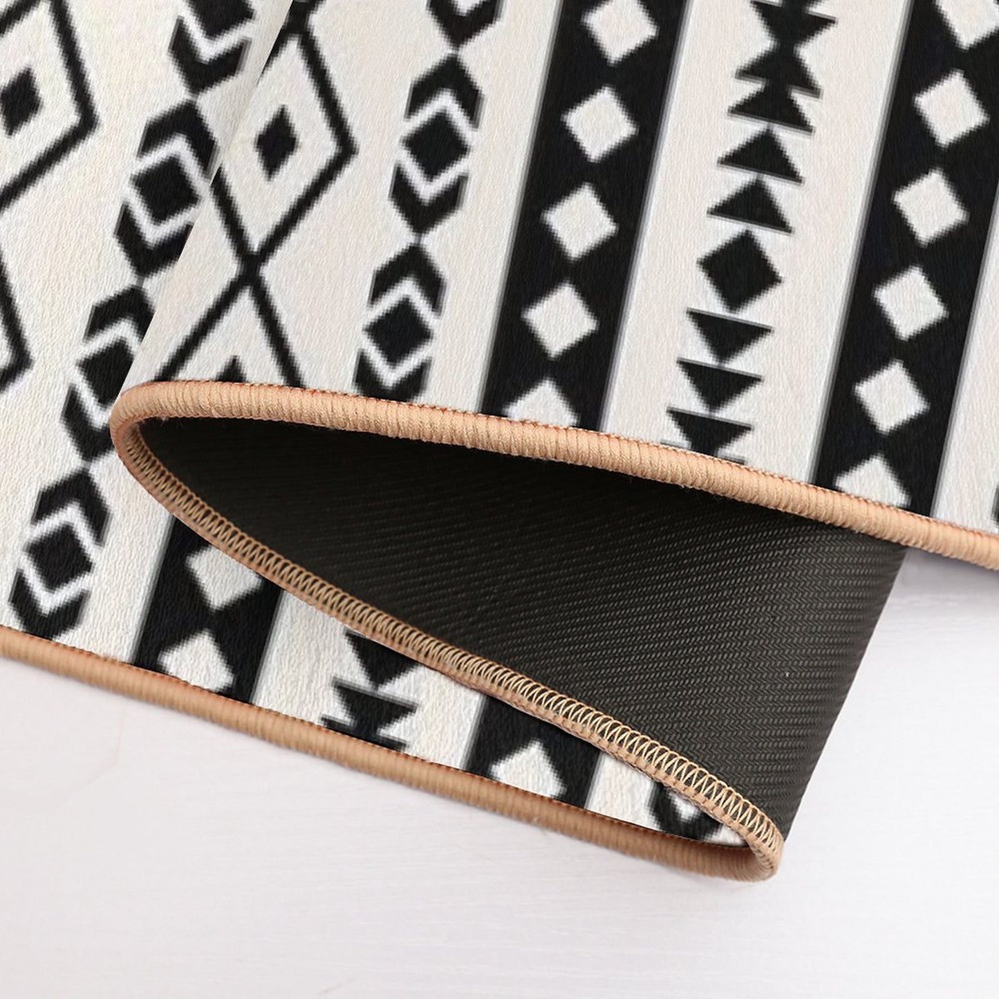 Aztec Black on Cream Mixed Motifs Pattern Bath Mat