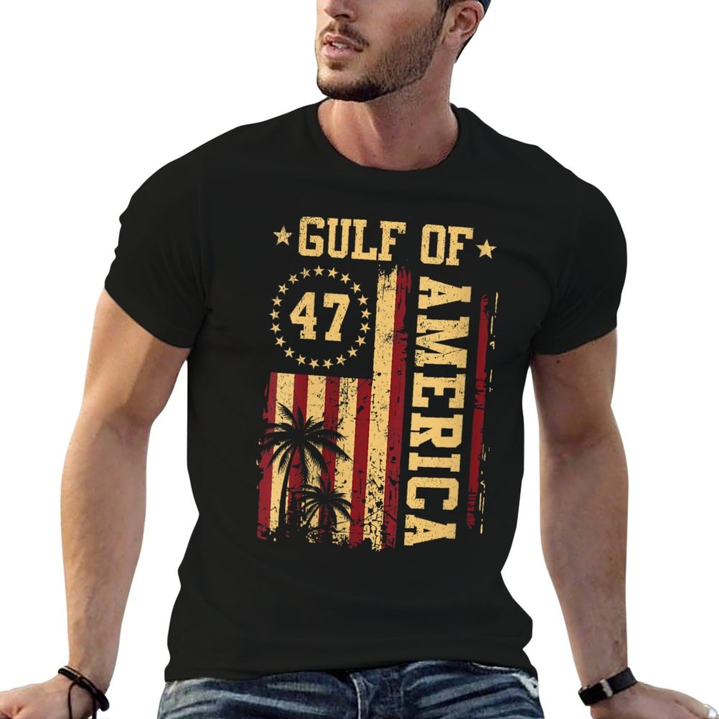 Womens Vintage Gulf Of USA America Funny USA Flag Men Women V-Neck T-Shirt