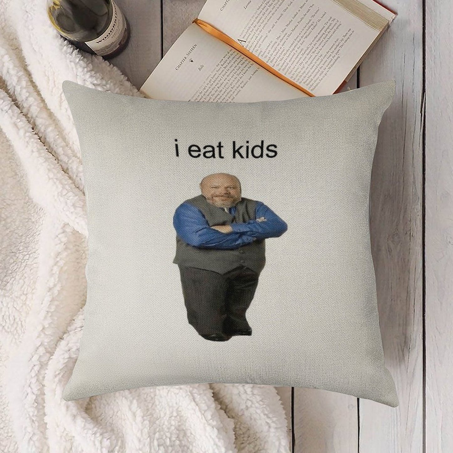 Bertram Eats Kids Linen Throw Pillow Cover