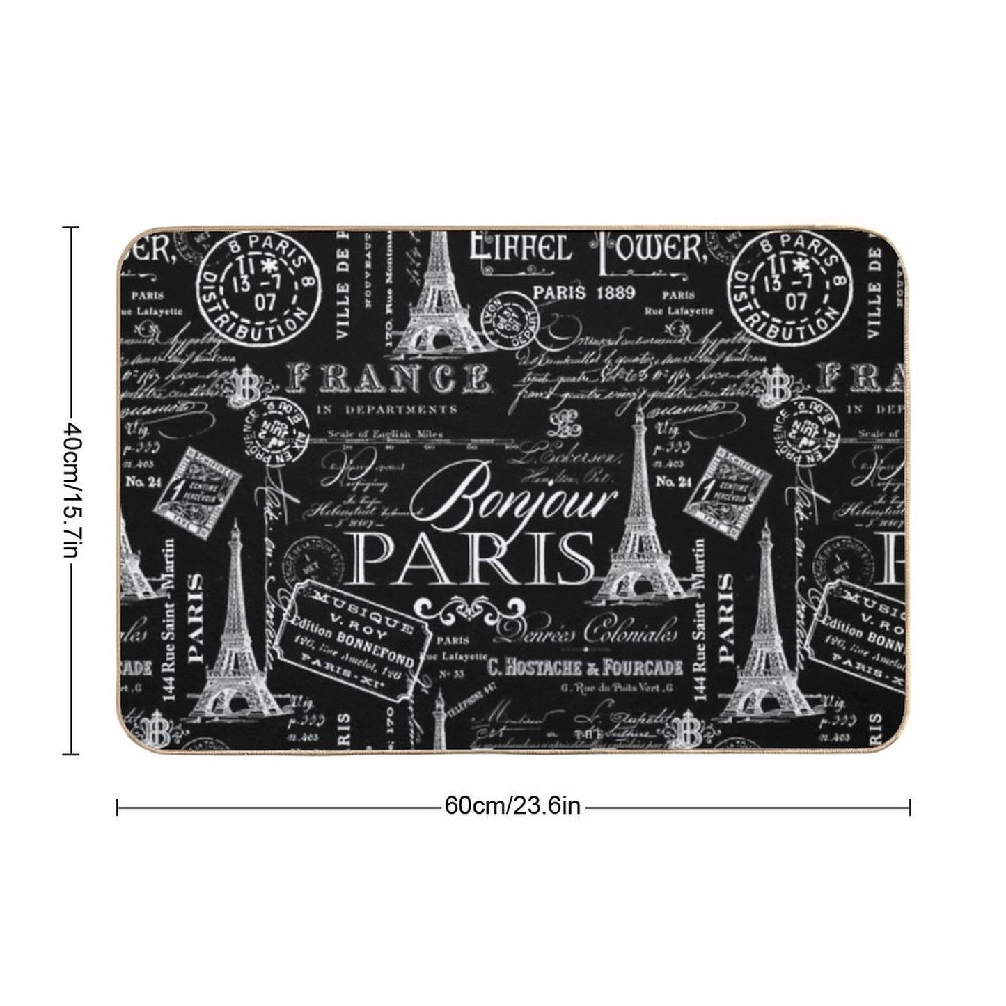 Vintage Paris French Lifestyle With Eiffel Tower Black And White Allover Pattern Rapid-Drying Bath Mat