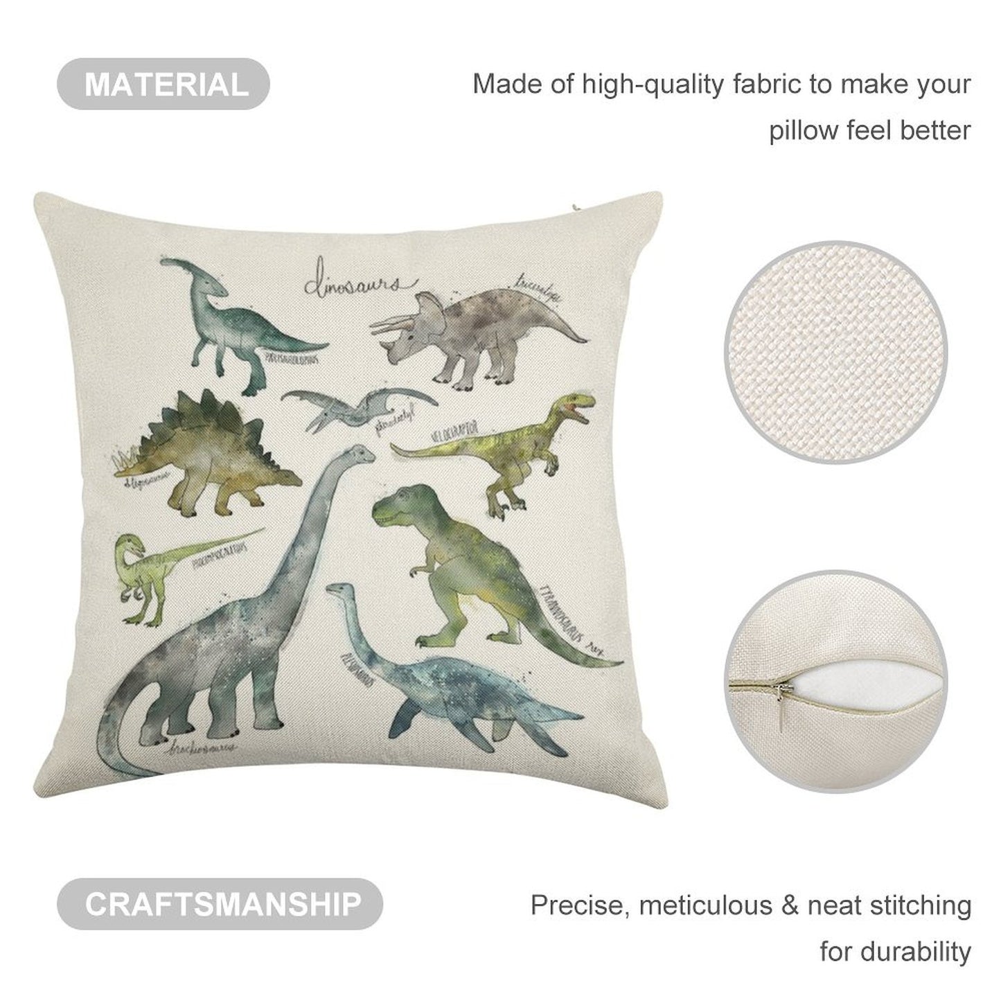 Dinosaurs Linen Throw Pillow Cover