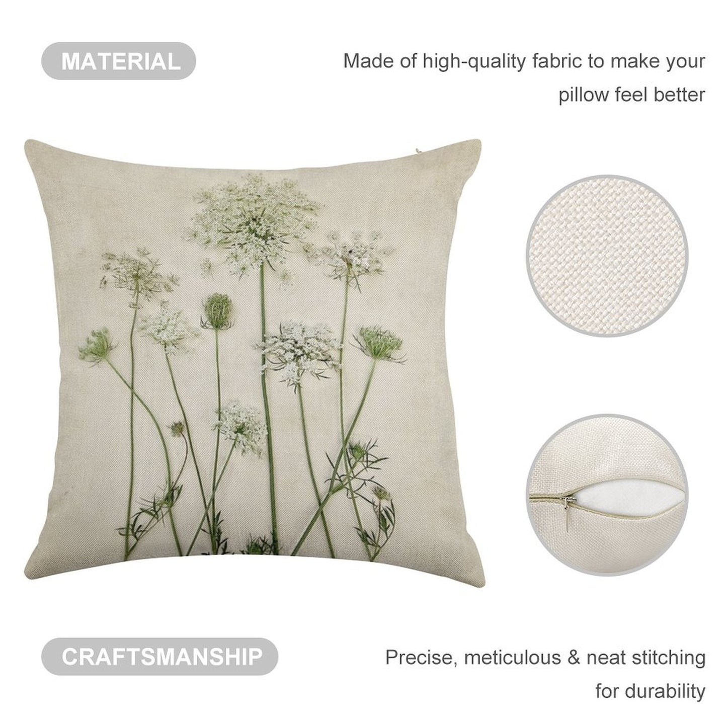 Queen Anne's Lace Linen Throw Pillow Cover