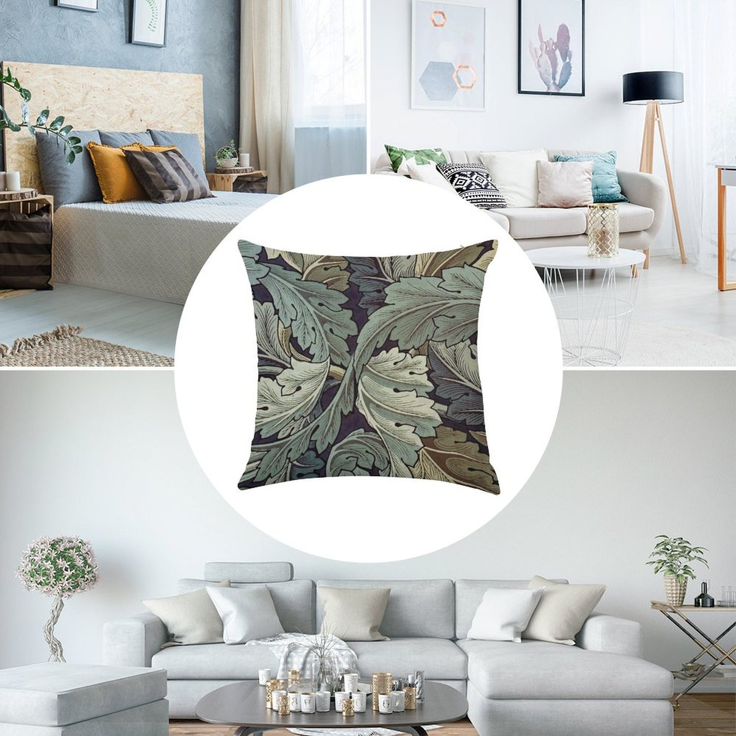 William Morris Acanthus Blue Pattern Linen Throw Pillow Cover