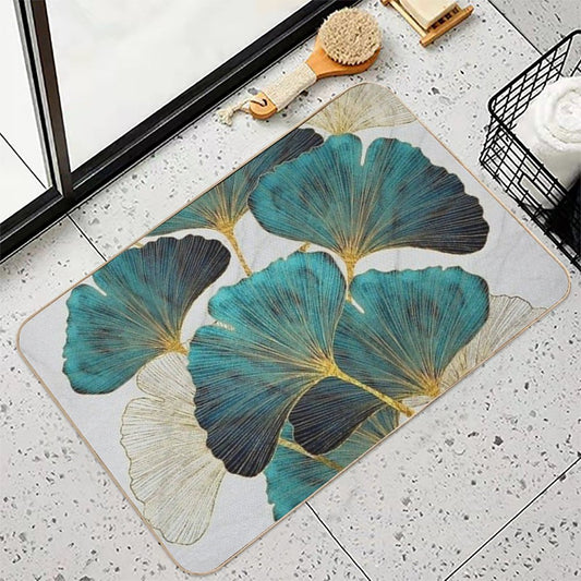 Golden Turquoise Roses Bath Mat