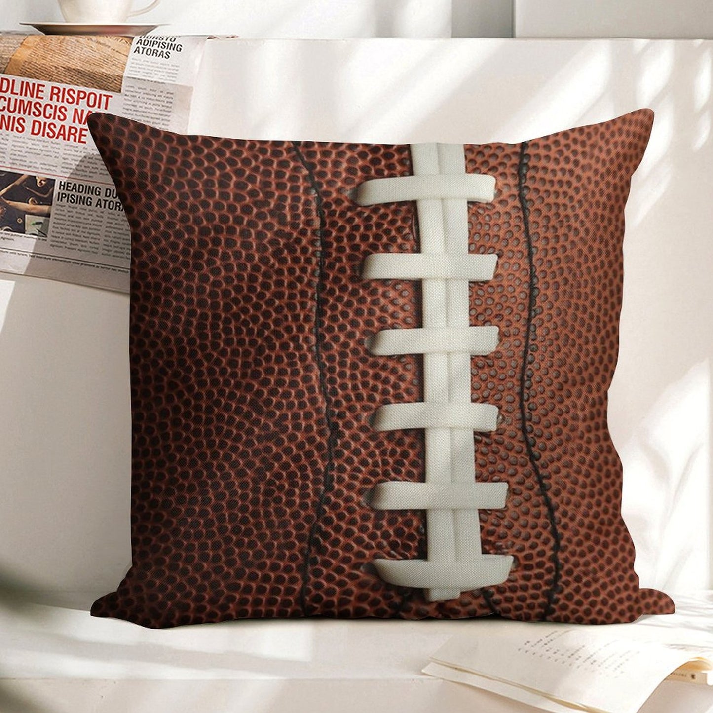 Football Linen Throw Pillow Cover