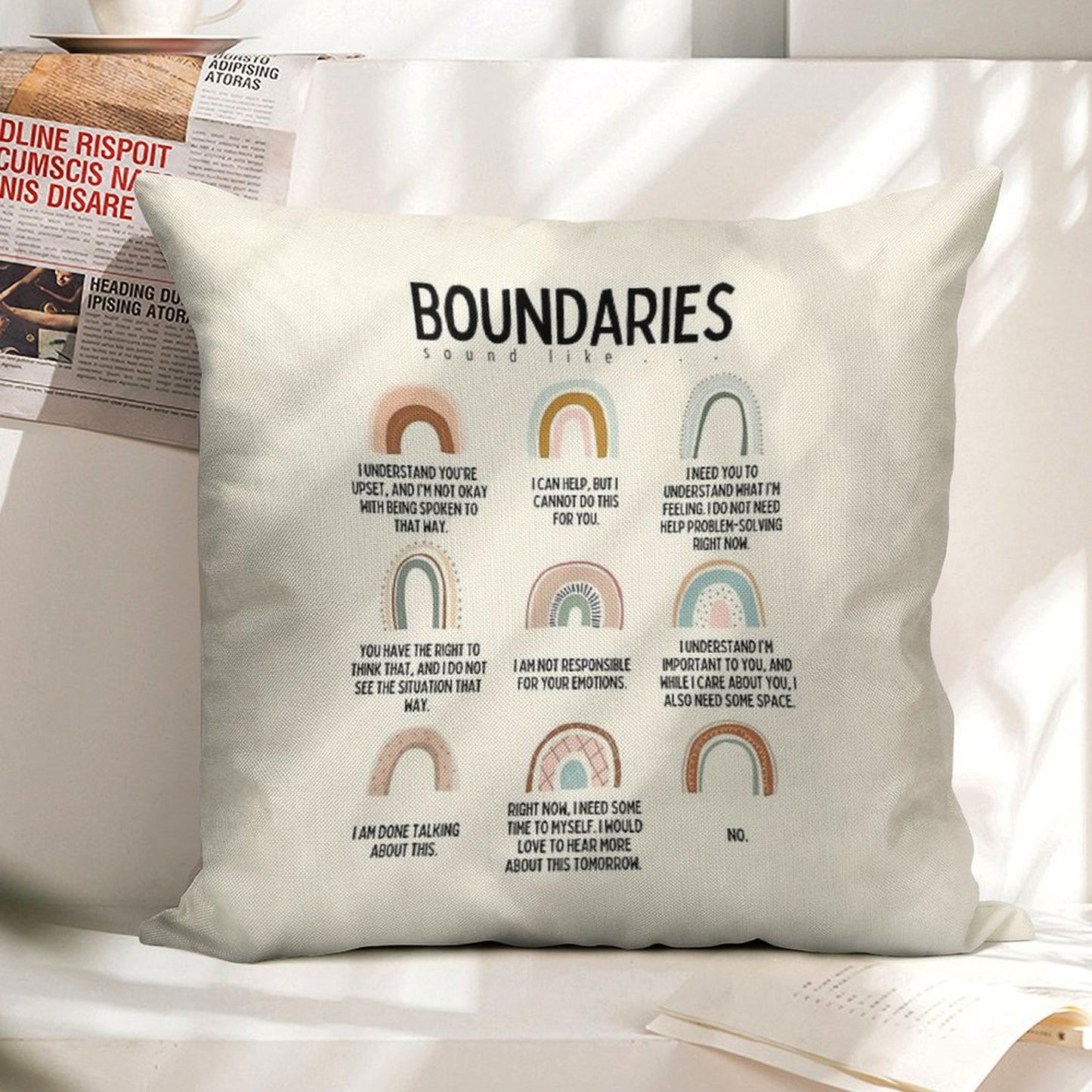 Boundaries Mental Health Reminder for Counselors Linen Throw Pillow Cover