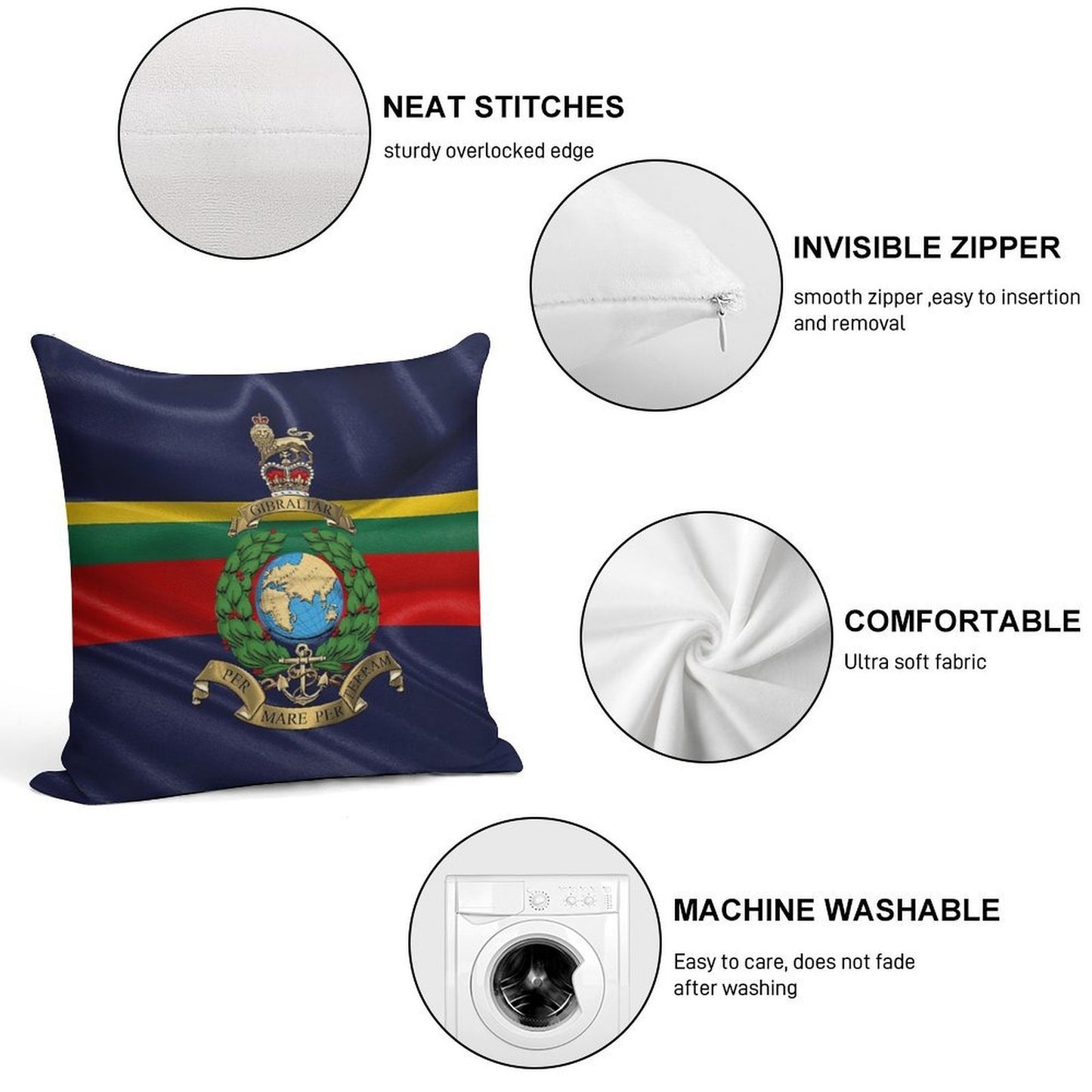 Royal Marines - RM Badge over Royal Marine Flag Soft High-Density Material Throw Pillow