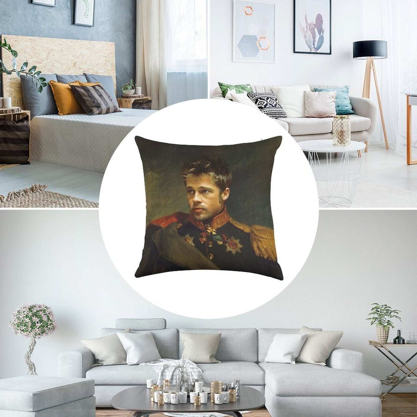 Brad Pitt - Replaceface Linen Throw Pillow Cover