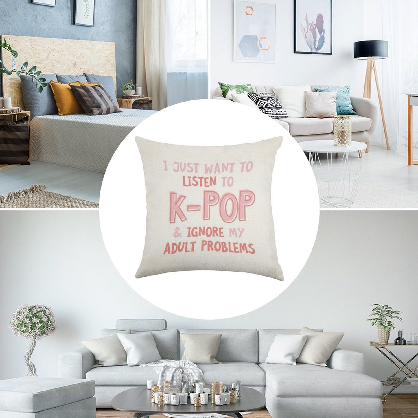 I Just Want to Listen to Kpop And Forget About My Adult Problems Linen Throw Pillow Cover