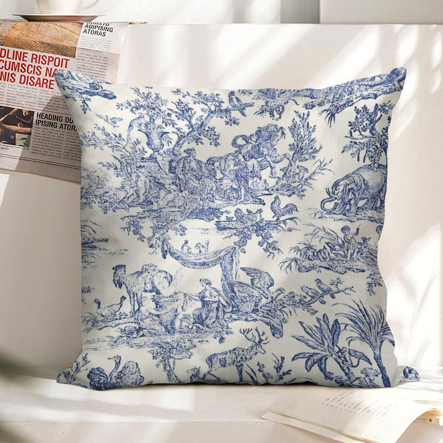 Blue Toile - English - French Countryside Linen Throw Pillow Cover