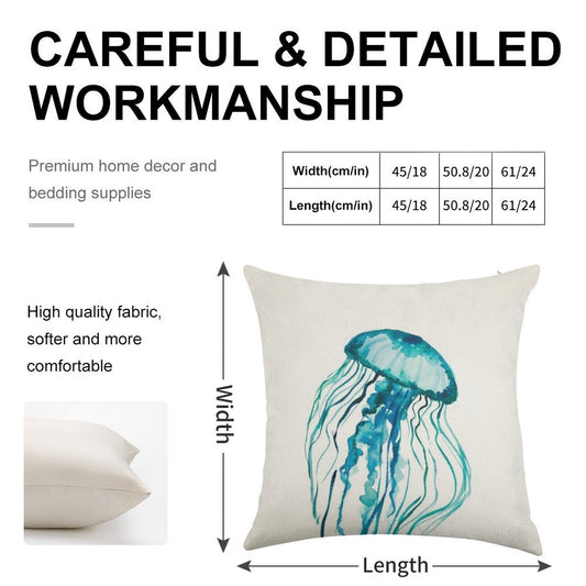 Watercolor Jellyfish Linen Throw Pillow Cover