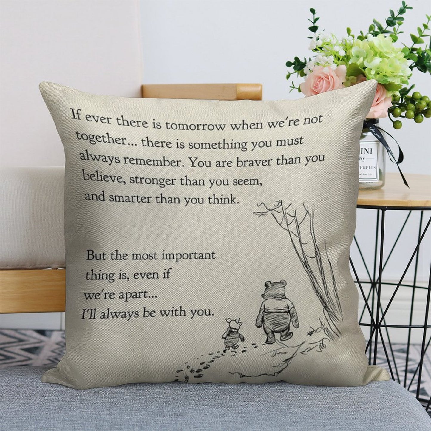 Winnie The Pooh Book Page - If Ever A Tomorrow…braver Than You Believe Linen Throw Pillow Cover