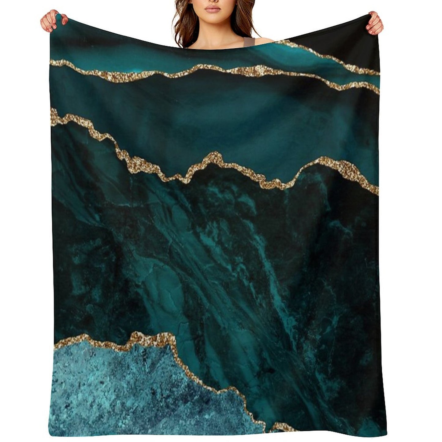 Teal & Gold Agate Texture 02 Throw Blanket