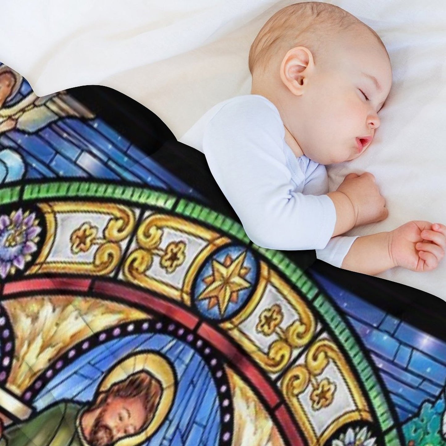 Stained Glass Nativity Throw Blanket