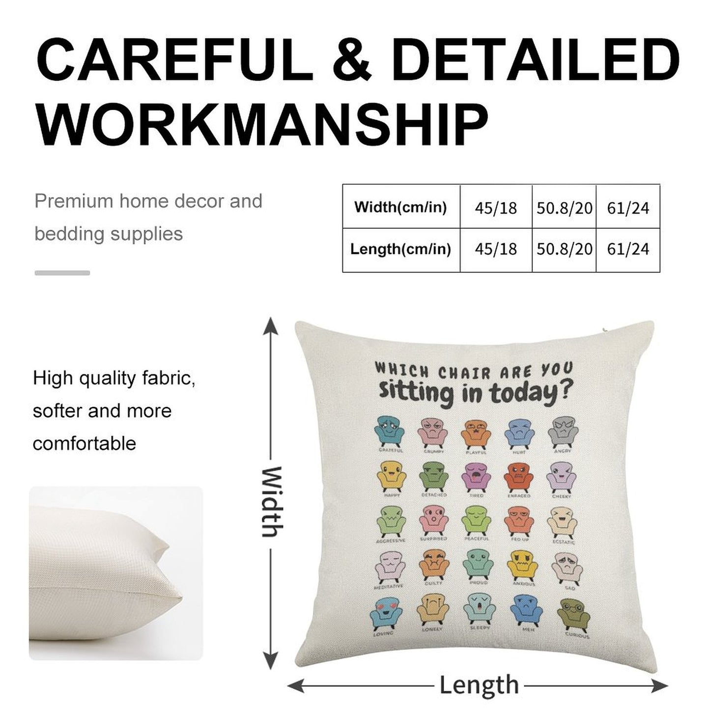 Chair Feelings, Emotions Chart, Mental Health, Therapy Office, Therapist Gift, Counsellor Tools, School Counselor, Mood Chart, S Linen Throw Pillow Cover