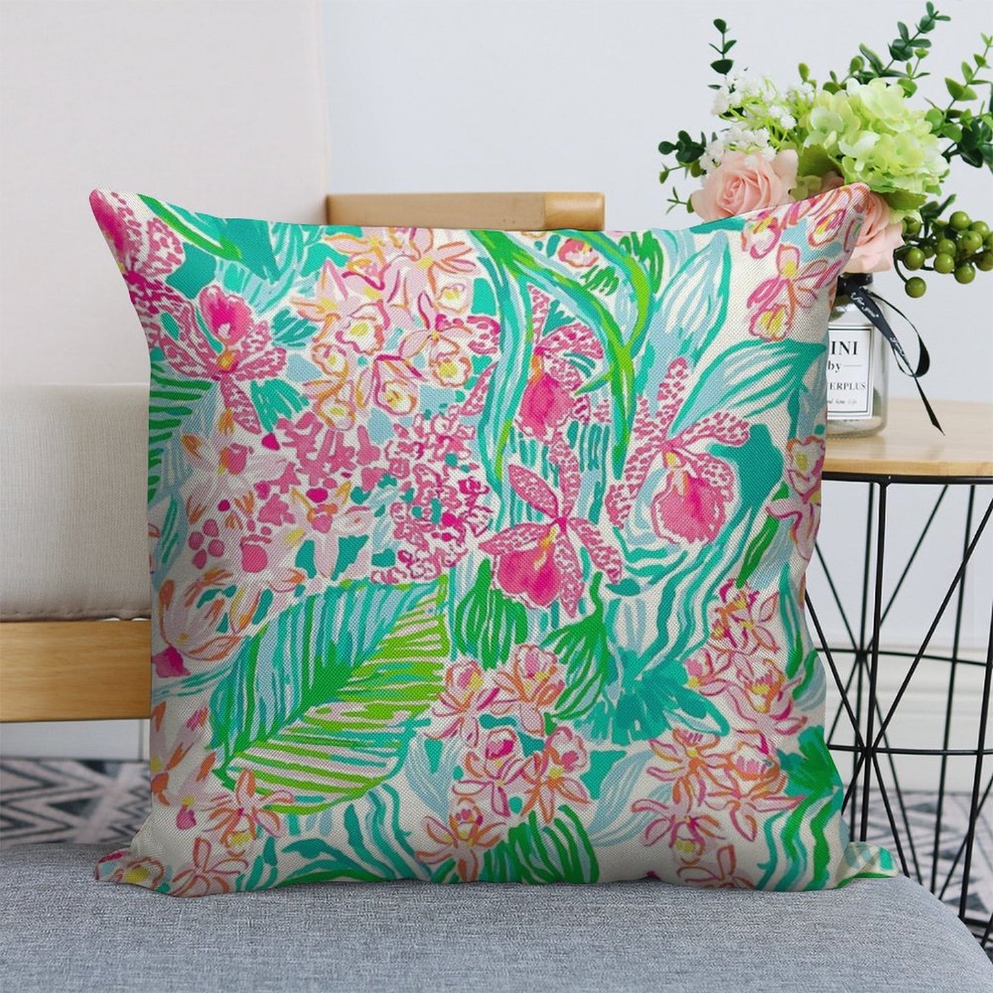 Orchid Summer Linen Throw Pillow Cover