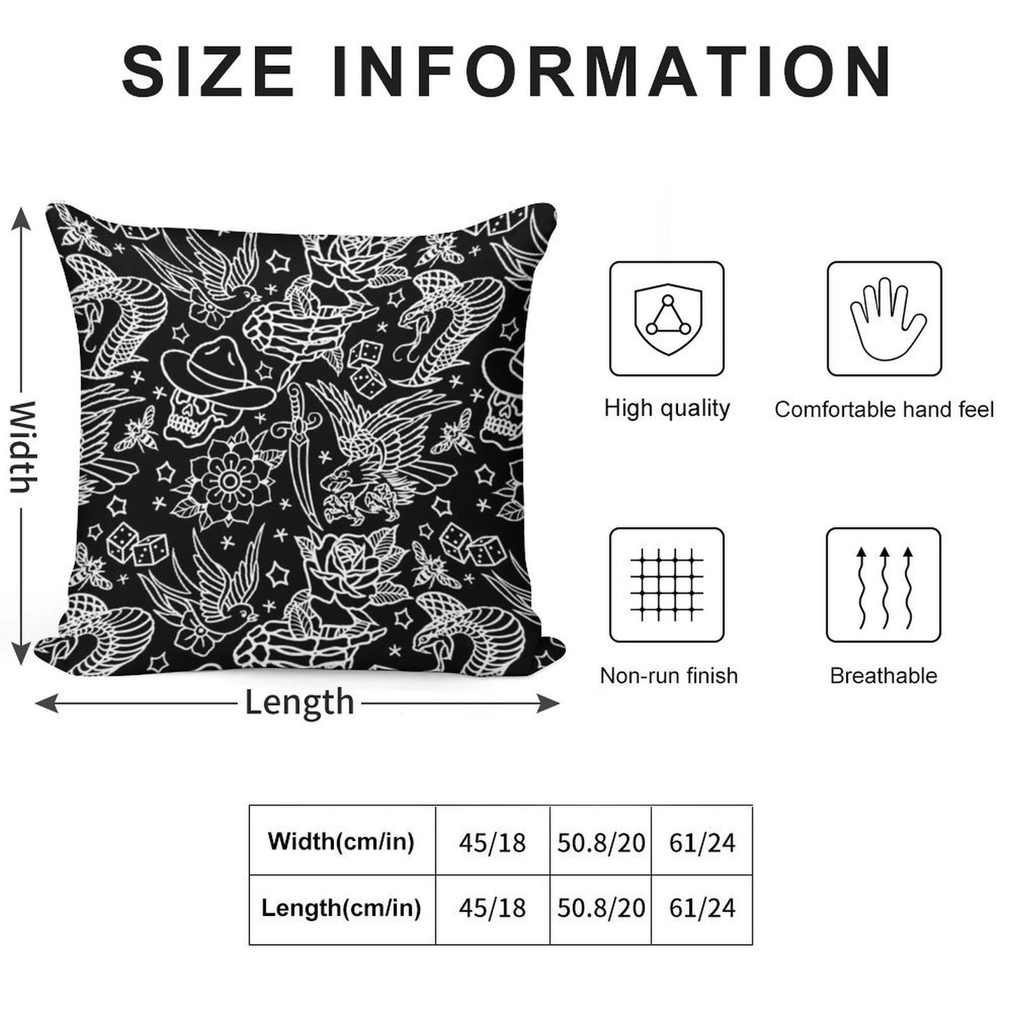 American Traditional Tattoo Flash Print Soft Reinforced Edging Throw Pillow