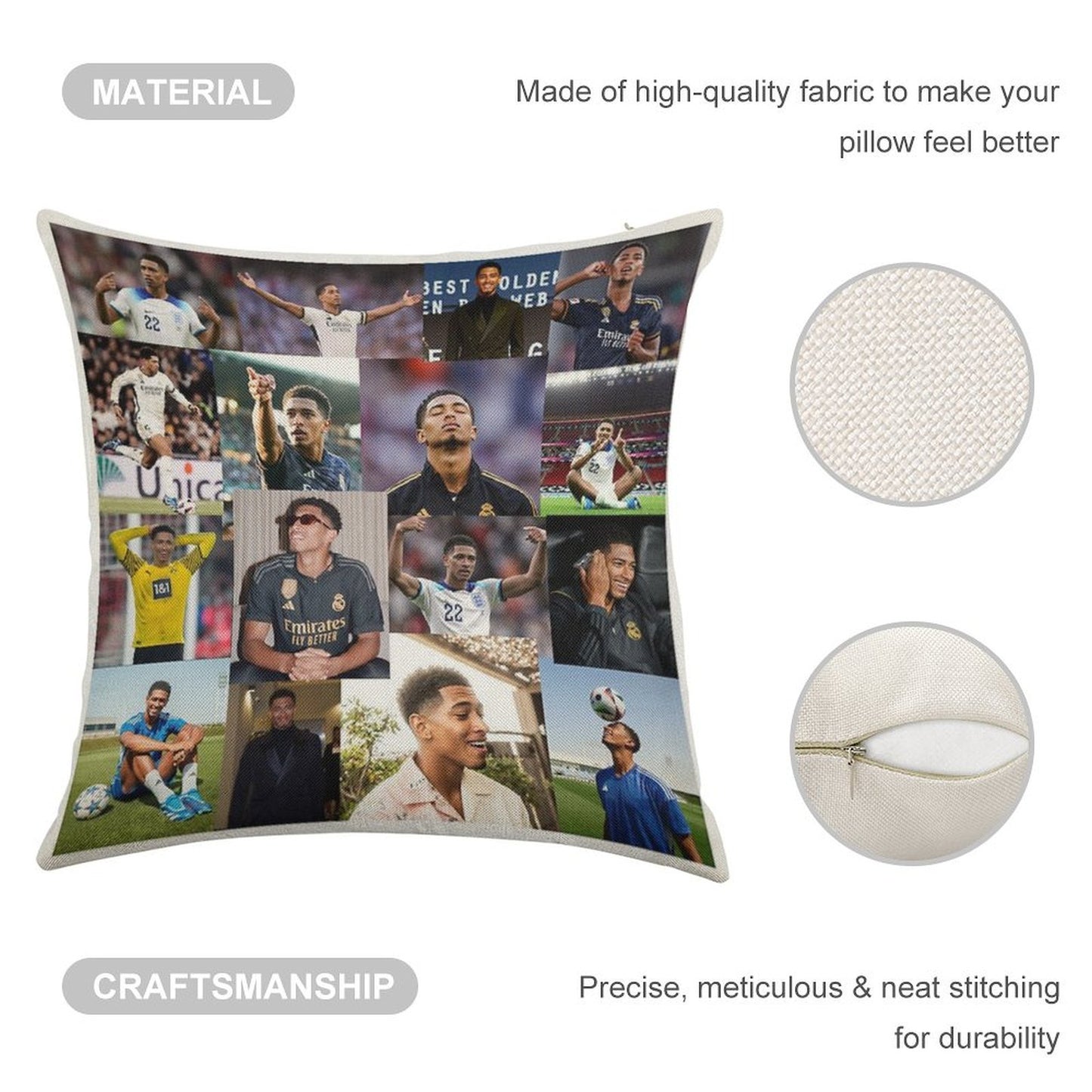 Jude Bellingham Collage Linen Throw Pillow Cover