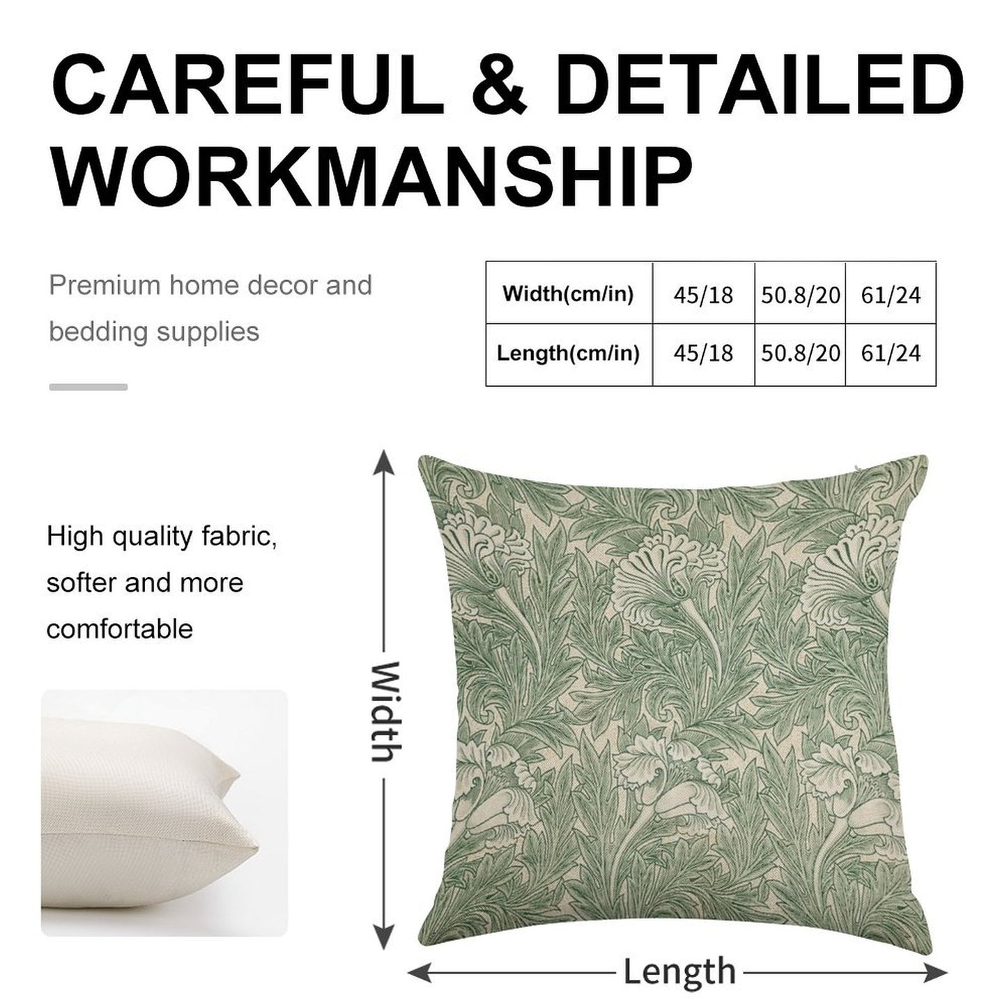 William Morris Vintage Green Tulip Floral Pattern Linen Throw Pillow Cover