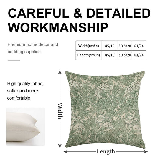 William Morris Vintage Green Tulip Floral Pattern Linen Throw Pillow Cover