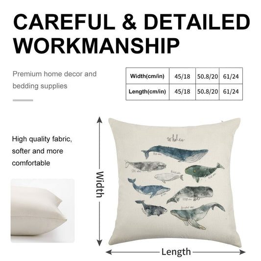 Whales Linen Throw Pillow Cover