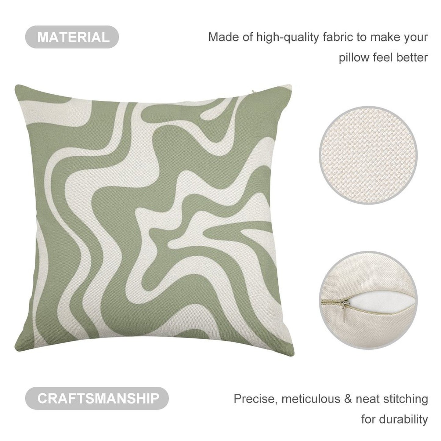 Liquid Swirl Contemporary Abstract Pattern in Sage Green And White Linen Throw Pillow Cover