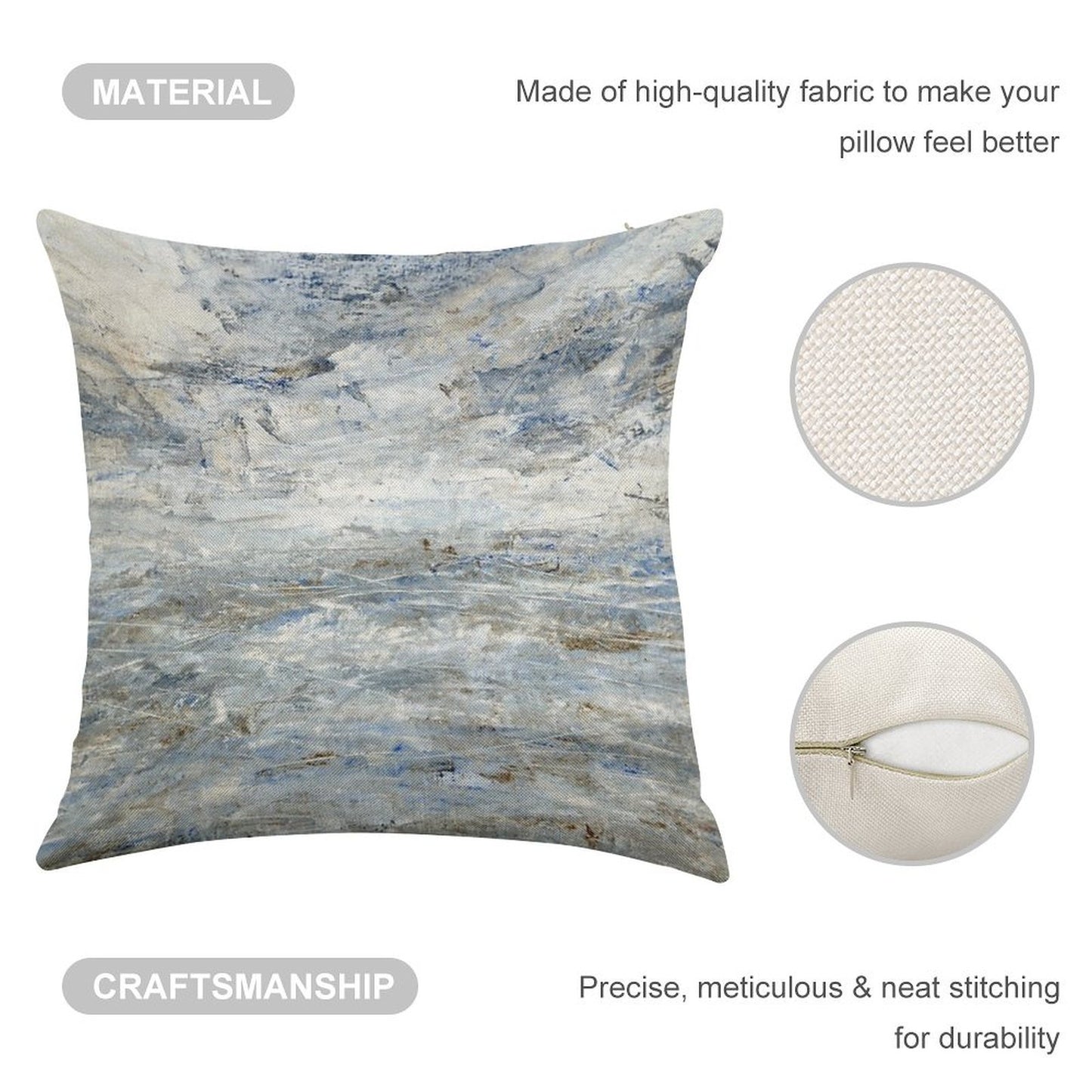 Abstract Seascape in Grey And Blue Linen Throw Pillow Cover
