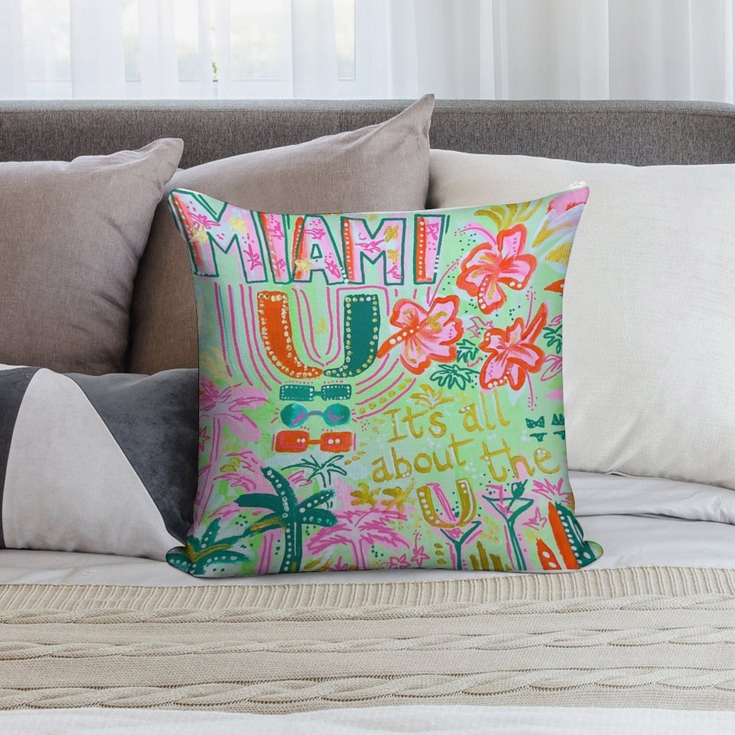 Miami Collage Soft Decorative Cover Throw Pillow