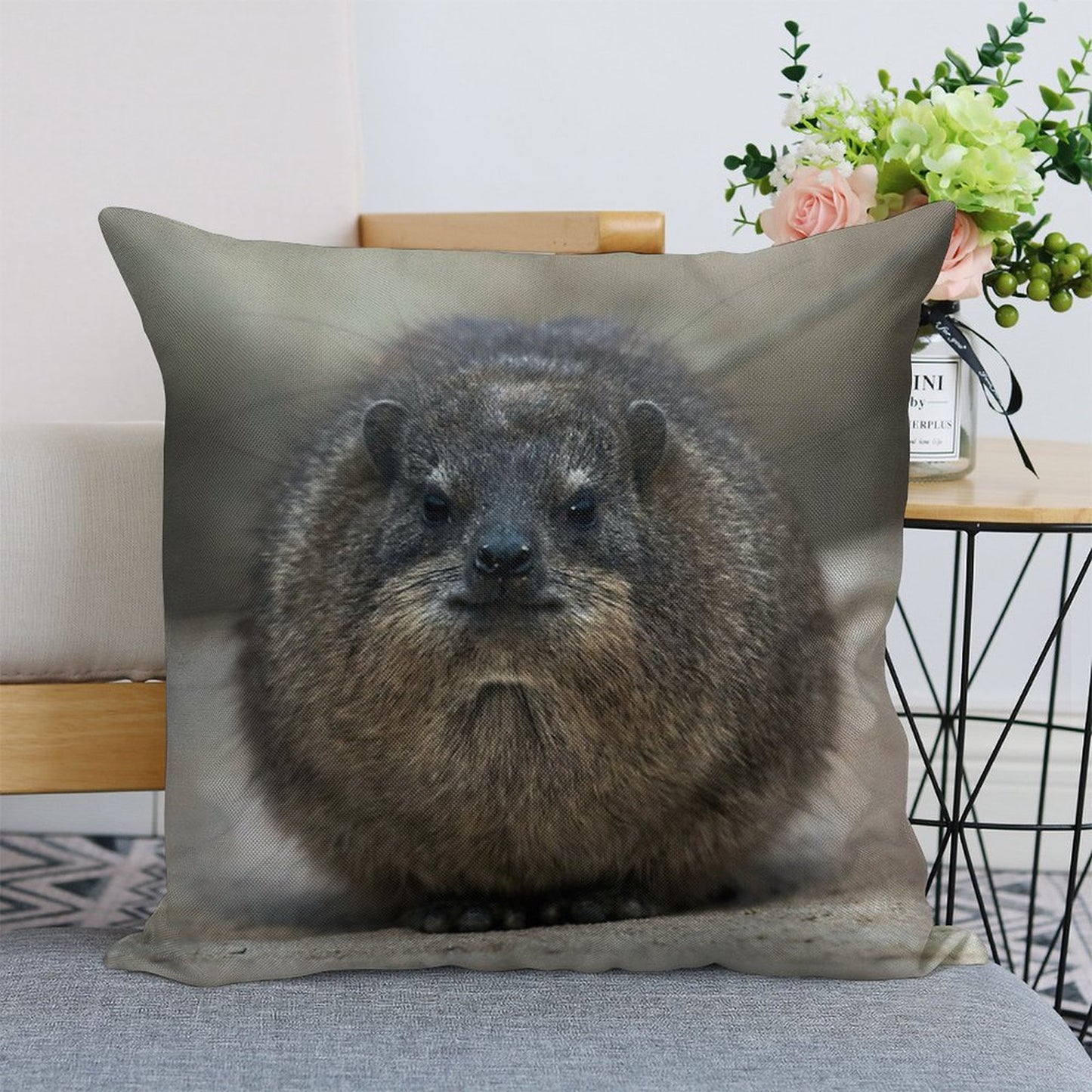 Rock Hyrax Linen Throw Pillow Cover