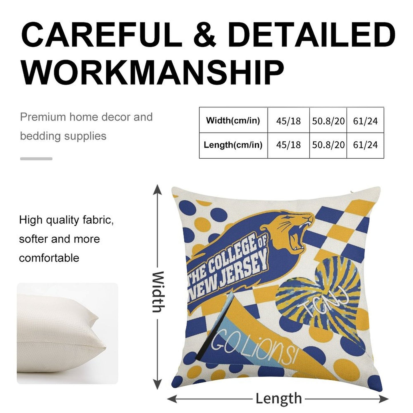 The College of New Jersey Collage Linen Throw Pillow Cover